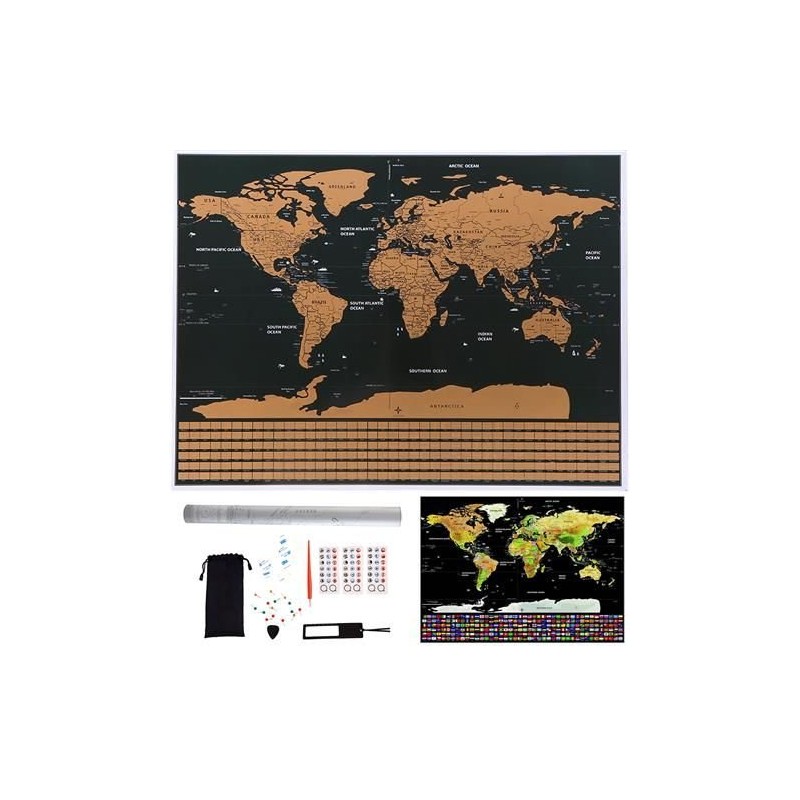 Mapa Świata Zdrapka z Flagami Zestaw Akcesoria