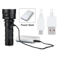 LATARKA TAKTYCZNA LED XHP90 NA OGNIWA 18650 / 26650 lub AAA + POWERBANK