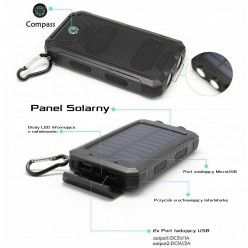 Powerbank Solarny 20000 mAh Rozmiar Wbudowana Latarka i Kompas