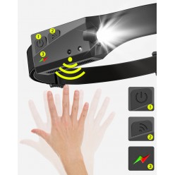 Latarka Czołowa 3x Opaska LED COB Sensor Ruchu Elastyczna