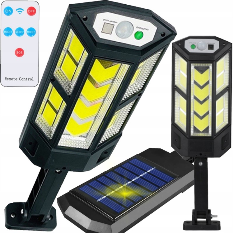 Lampa Uliczna z Pilotem Solarna LED COB Czujnik Ruchu i Zmierzchu