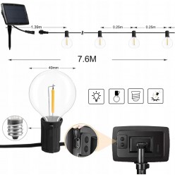 Ogrodowe Lampki Girlanda 25 Żarówek Solarna / USB