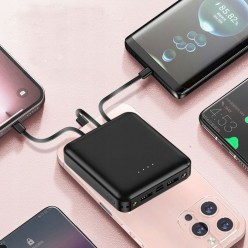 Mini Powerbank , microUSB,  USB-C, Lightning, USB  20000 mAh z Przewodami