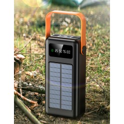 Powerbank Solarny z Przewodami i Latarką, microUSB, USB-C, Lightning, USB 30000 mAh