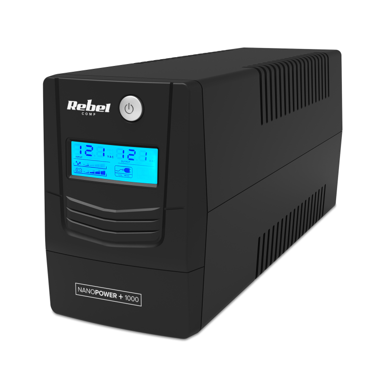 Zasilacz Awaryjny Komputerowy Ups Rebel Model Nanopower Plus 1000 ( Offline, 1000Va / 600W , 230 V , 50Hz , Lcd , Usb , Rj45 )