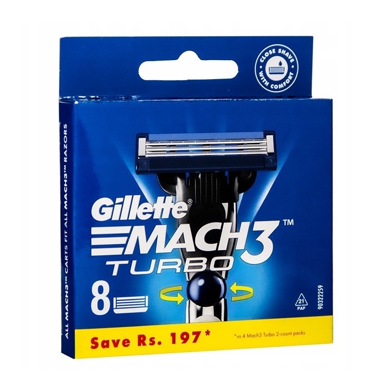 Gillette Mach3 Turbo Gilette Wkłady Nożyki Ostrza 8szt