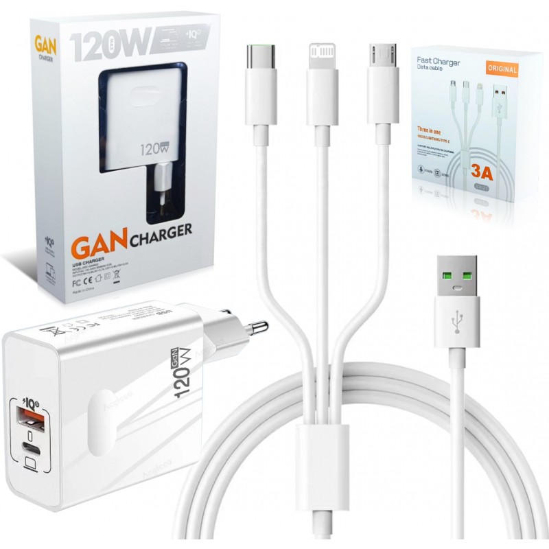 Zestaw Ładowarka i Przewody Xiaomi 120W USB-C MicroUSB Lightning 3,25A