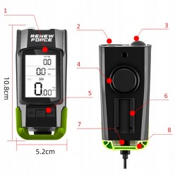 4w1 Klakson Licznik Rowerowy Podwójna Lampa + Lampka Tył