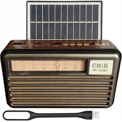 Radio FM,AM,SW z Panelem Solarnym, Bluetooth, USB, gniazdo kart SD/TF i lampką LED USB