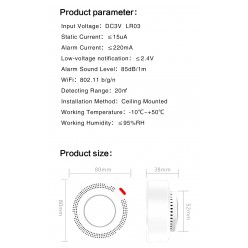 Inteligentny Czujnik Dymu z WiFi Alarm Na Telefon 85 dB