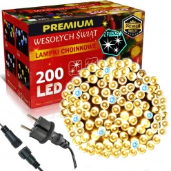 Świąteczne Lampki Choinkowe Ciepłe Białe 200 LED Premium Z Funkcją Flash