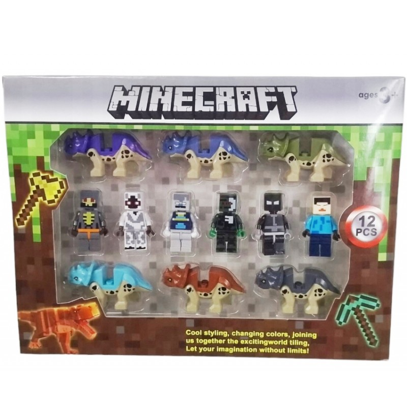 Zestaw Figurek Klocki Minecraft 12 szt Dinozaury i Figurki